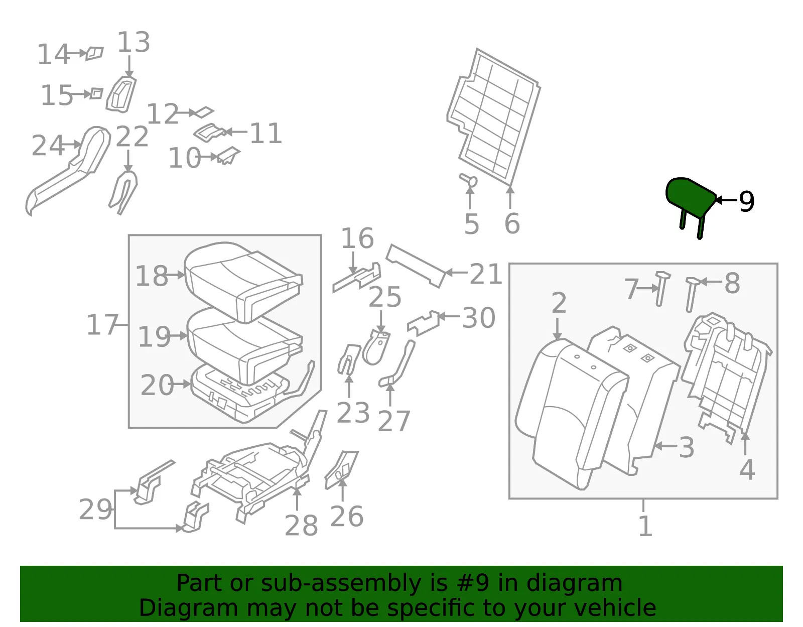 Headrest - Passenger Side (RH) - Kia (89700-2J010ACL) - view 2