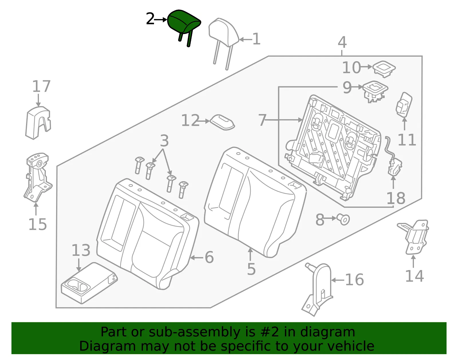 Headrest, Center - Kia (89705-B2250KF7) - view 2