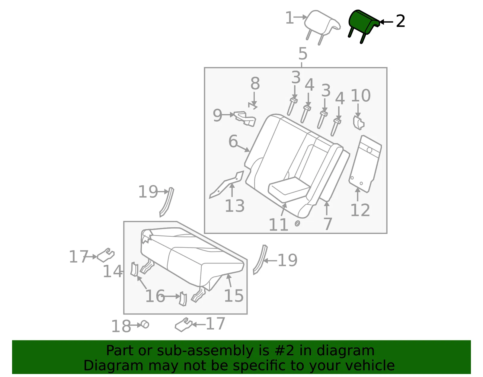 Headrest, Center - Kia (89760-1F1014BK) - view 2