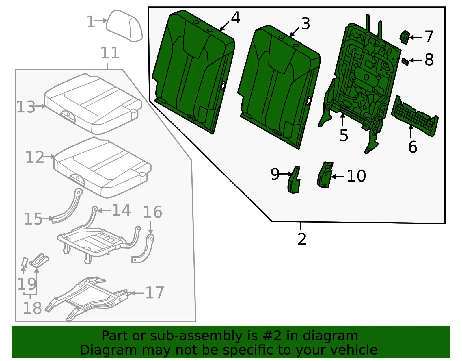 Seat Back Assembly - Kia (89A30-R5840MC3) - view 2