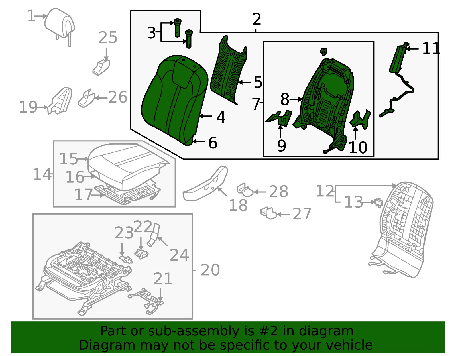Seat Back Assembly - Kia (89A40-P4030MTK) - view 2