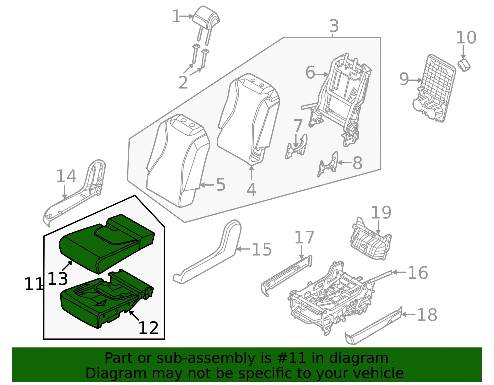 Cushion Assembly - Kia (89K10-R0040KXM) - view 2