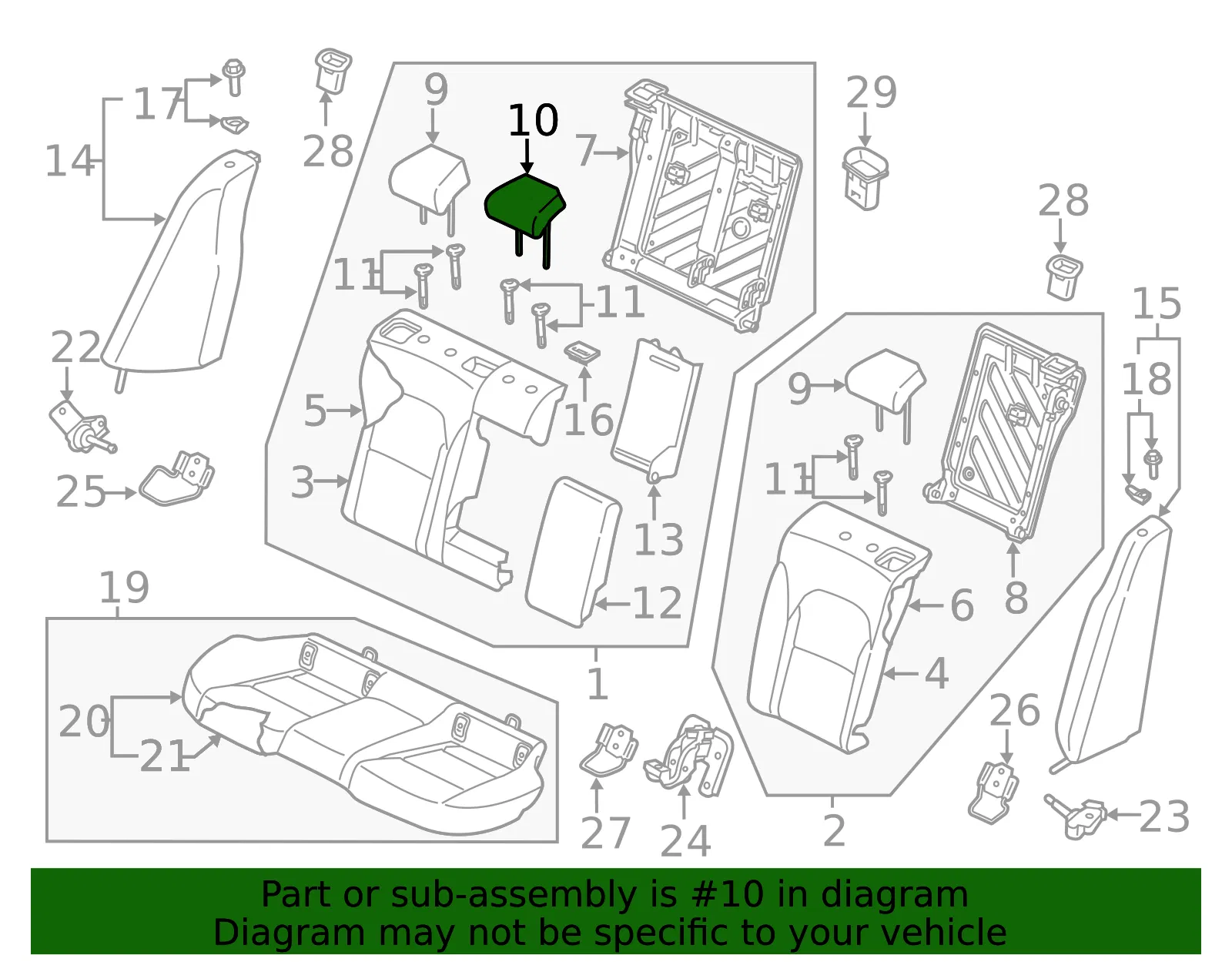Headrest, Center - Kia (89R00-J5010CKS) - view 2