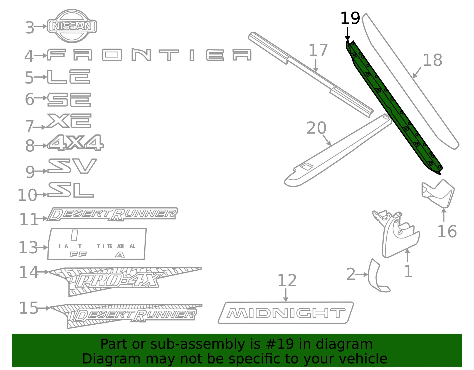 Lower Gate Trim - Nissan (934A8-9BF0A) - view 3