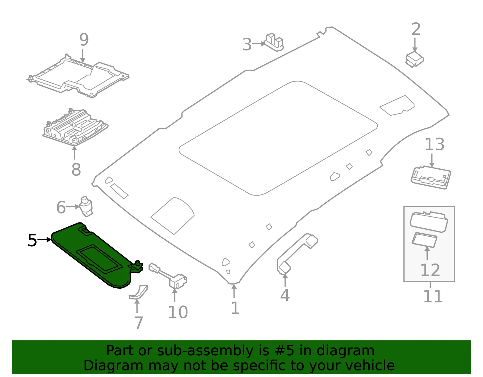 Sun Visor - Driver's Side (LH) - Nissan (96401-5AA0C) - view 2
