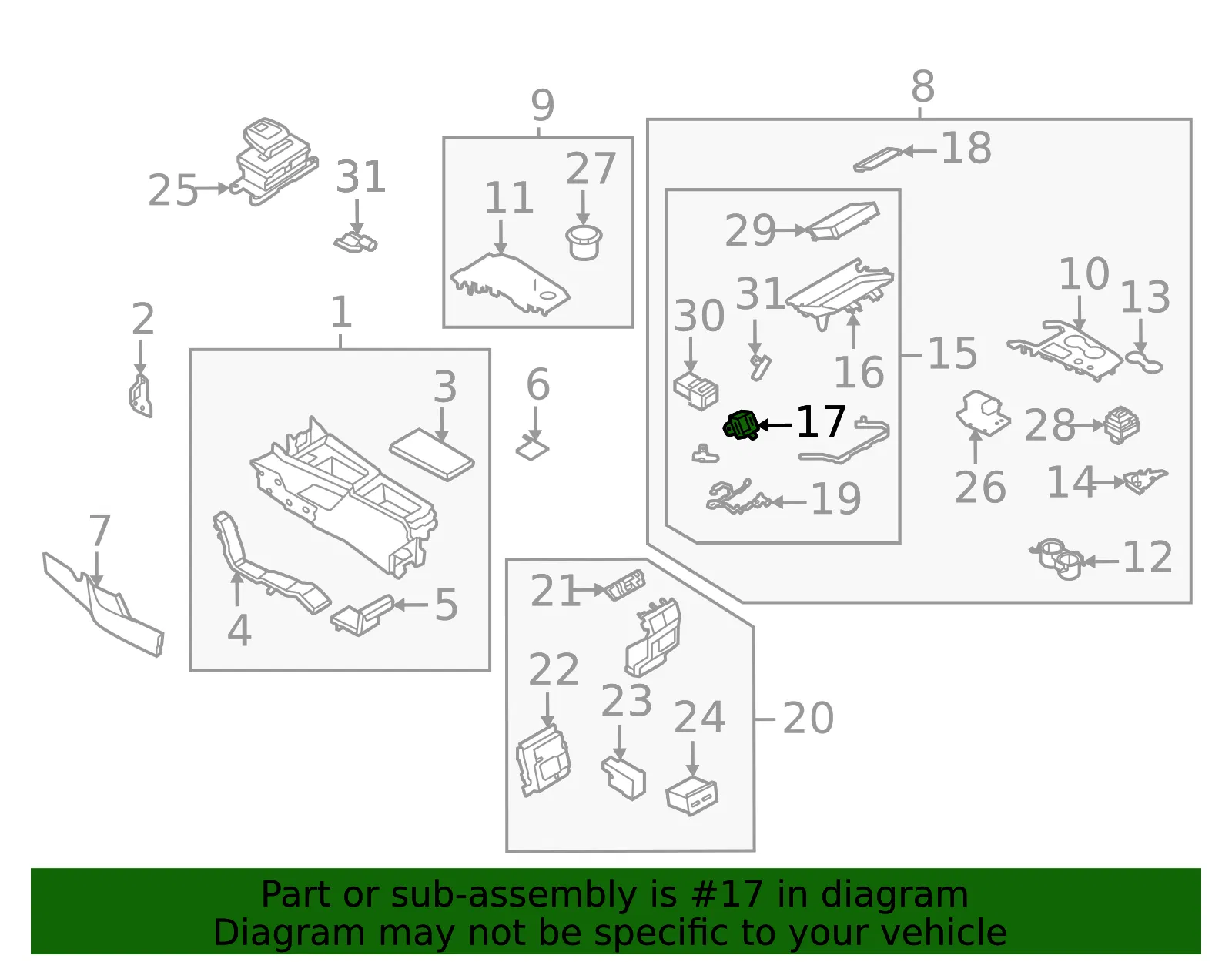Console Tray Bracket - Nissan (96538-6RB0A) - view 2