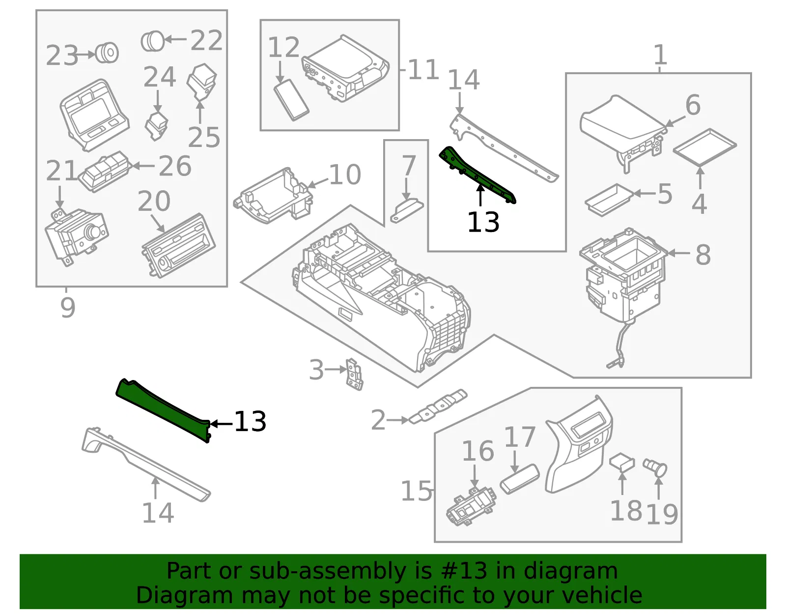 Console Panel - Nissan (96906-7KA0E) - view 2