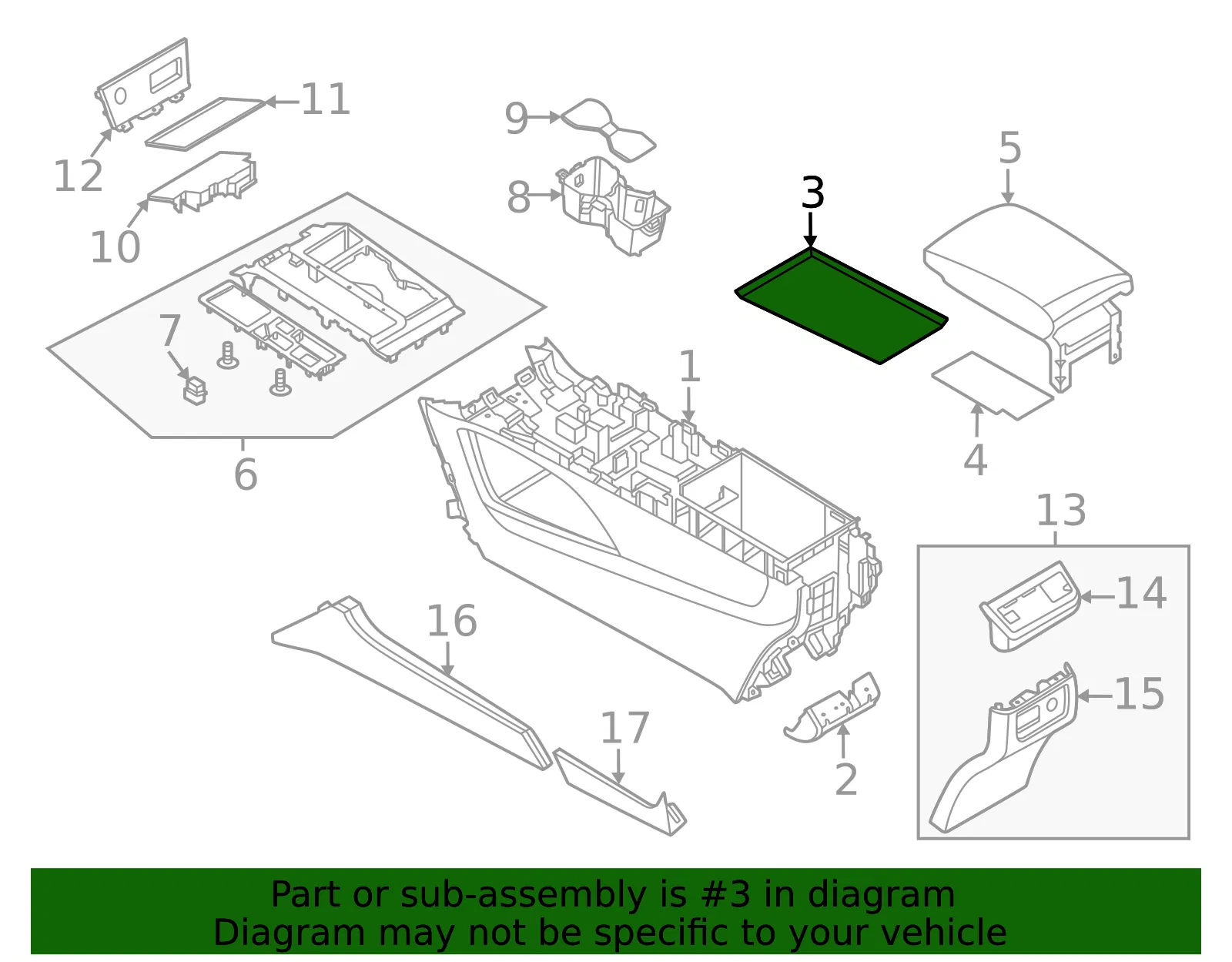 Console Base Mat - Nissan (96972-6TA0A) - view 2