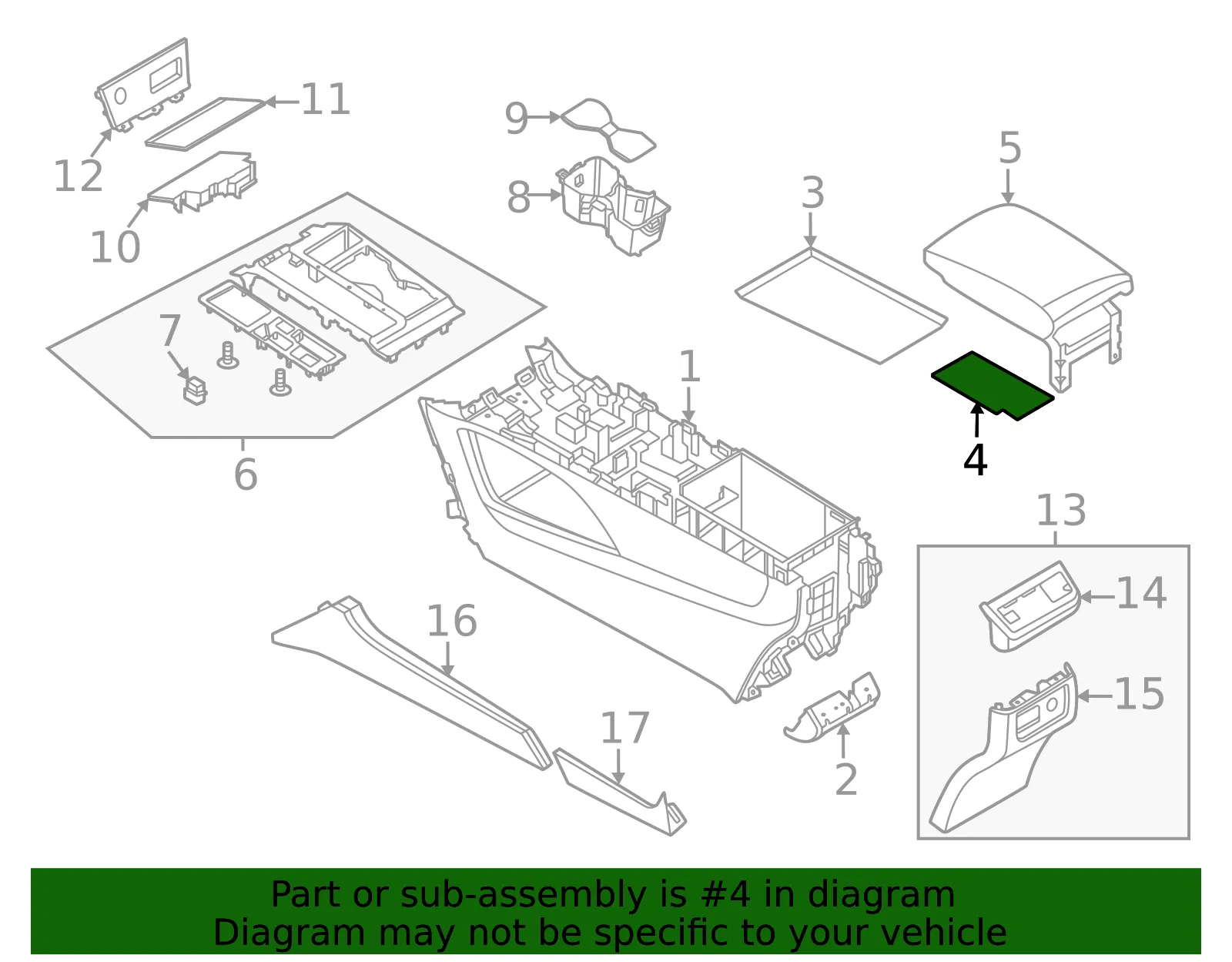 Console Base Mat - Nissan (96975-6TA0A) - view 2
