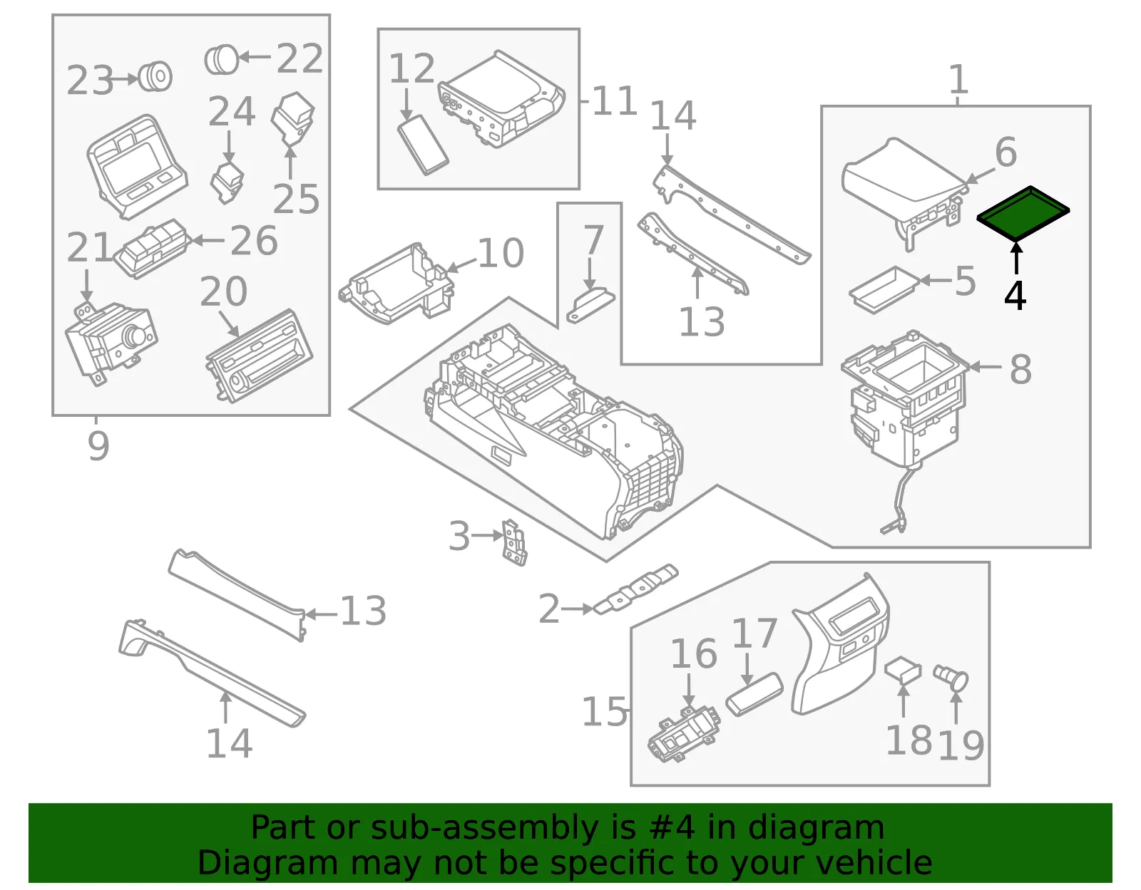 Console Assembly Mat - Nissan (96977-7JA0A) - view 2