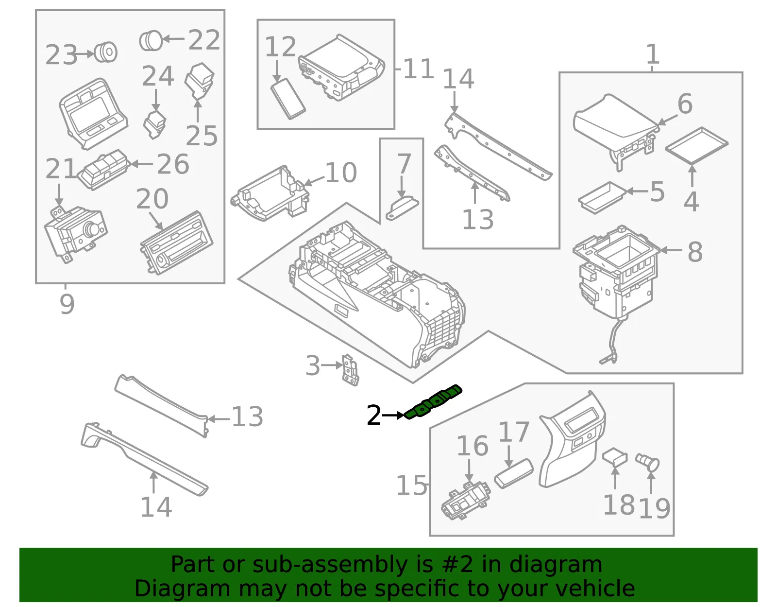 Console Assembly Rear Bracket - Nissan (96991-7JA0A) - view 2