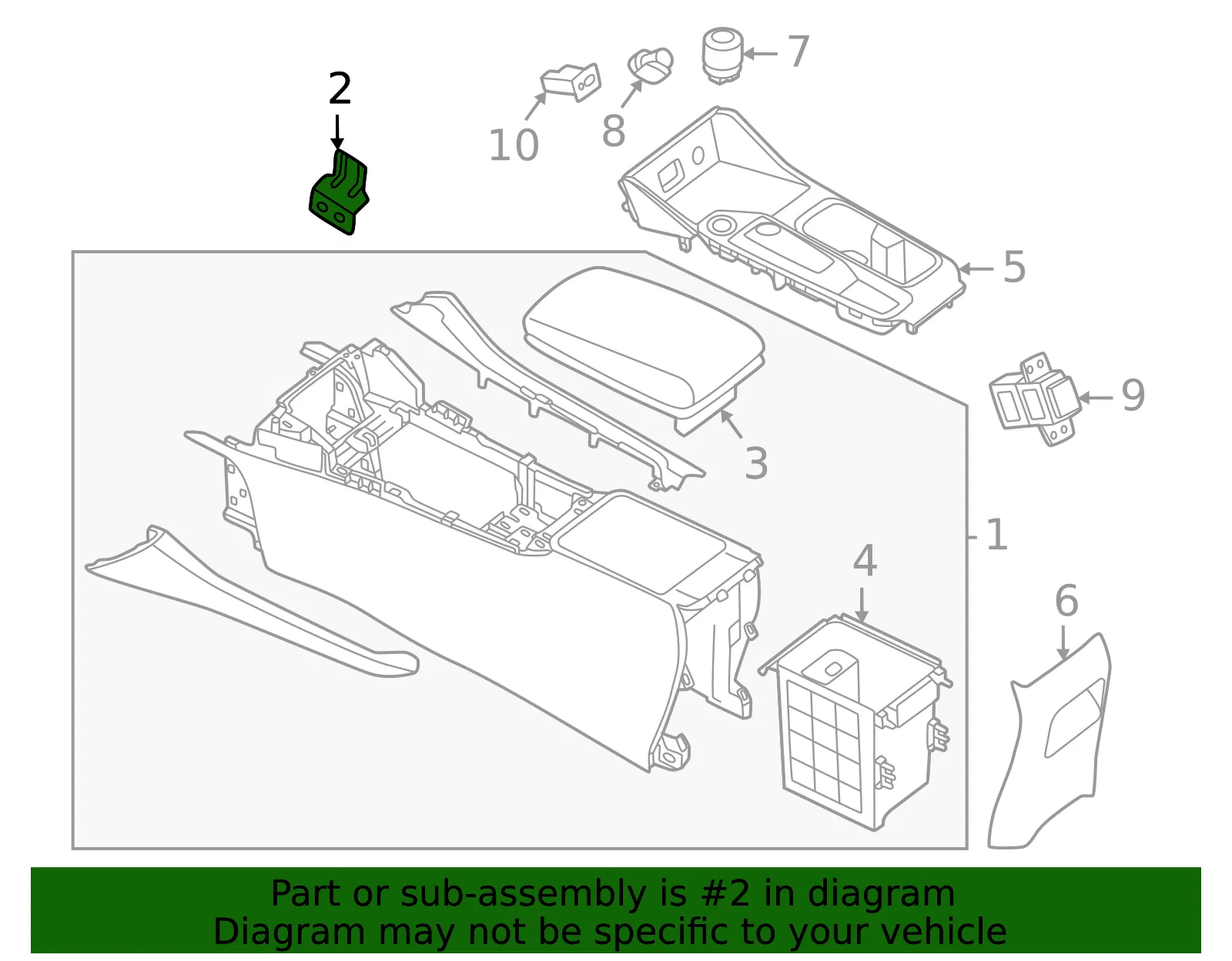 Center Console Front Bracket - Nissan (96992-6LB0A) - view 2