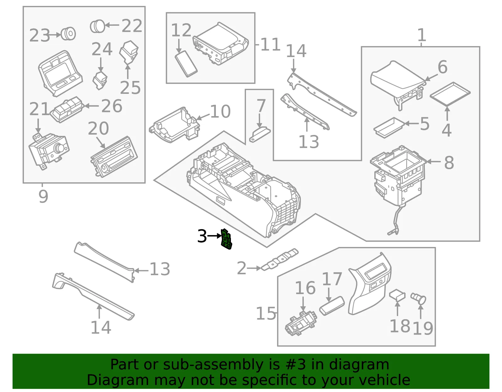 Console Assembly Front Bracket - Nissan (96992-7JA1A) - view 2
